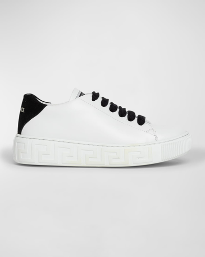 Shop Versace Kid's Leather Low-top Classic Sneakers, Toddlers In Whiteblack