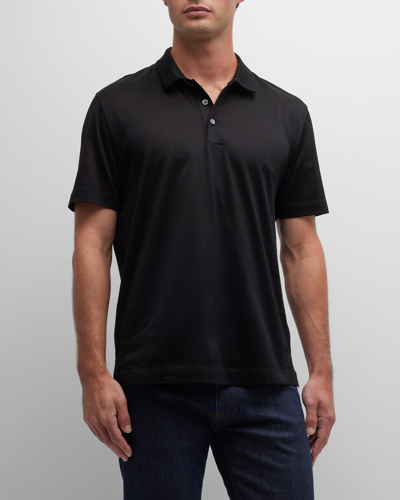 Shop Canali Men's Interlock Knit Polo Shirt In Black