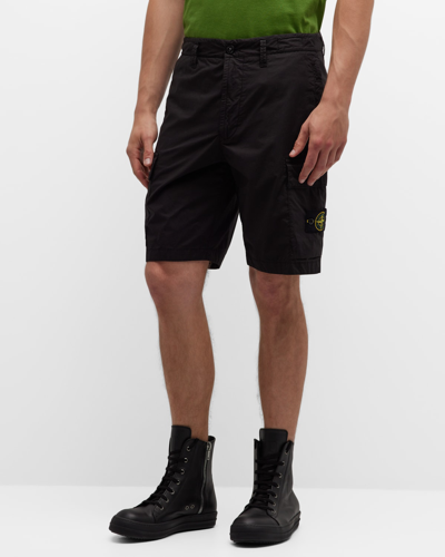 Shop Stone Island Men's Stretch-cotton Cargo Shorts In Black