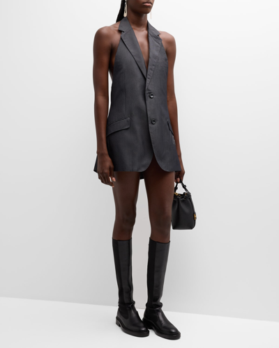 Shop 1/off One-of-a-kind Sleeveless Halter Jacket Mini Dress In Assort Beige Grey