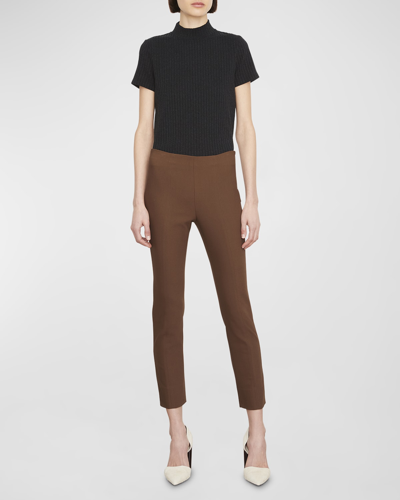 Shop Vince High-waist Stitch-front Seamed Leggings In Coffee
