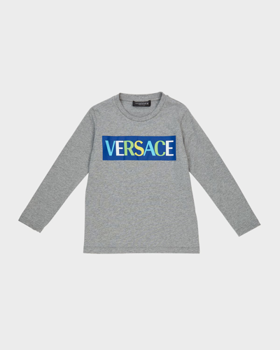 Shop Versace Kid's Multicolor Logo-print T-shirt In Melangegreymultic