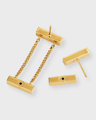 Shop Saint Laurent Asymmetric Engraved Logo Earrings In Gold