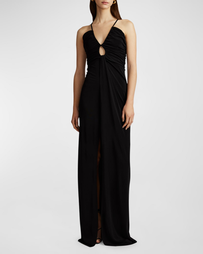 Shop Zac Posen Ruched Matte Jersey Gown In Black-001
