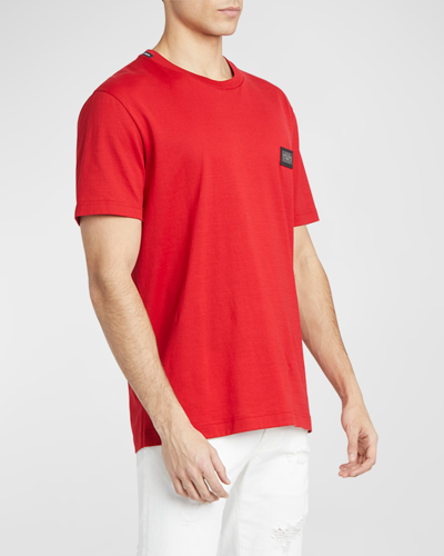 Shop Dolce & Gabbana Men's Logo Plaque T-shirt In Medium Red