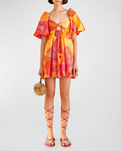 Shop Farm Rio Summer Garden Ombré Puff-sleeve Tie-back Mini Dress