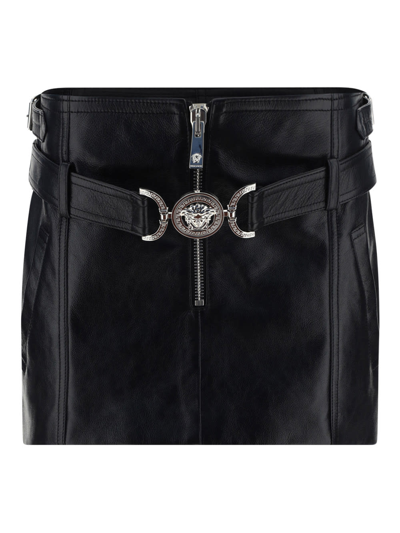 Versace Leather Skirt In Nero