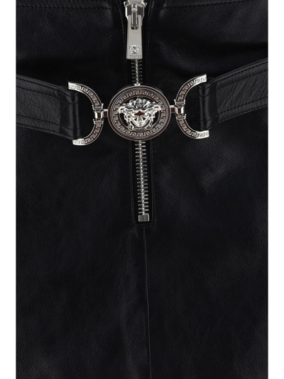 Versace Leather Skirt In Nero