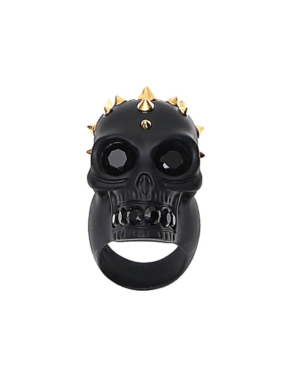 Shop Alexander Mcqueen Skull Embellished Ring In Black