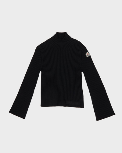Shop Moncler Girl's Ribbed Turtleneck Bell Sleeves Sweater In 324-999 Black