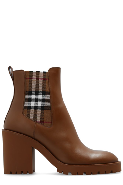 Shop Burberry New Allostock Check Panel Ankle Boots In Brown