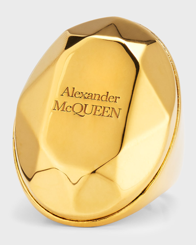 Shop Alexander Mcqueen Faceted Stone Logo Ring In Giallohava