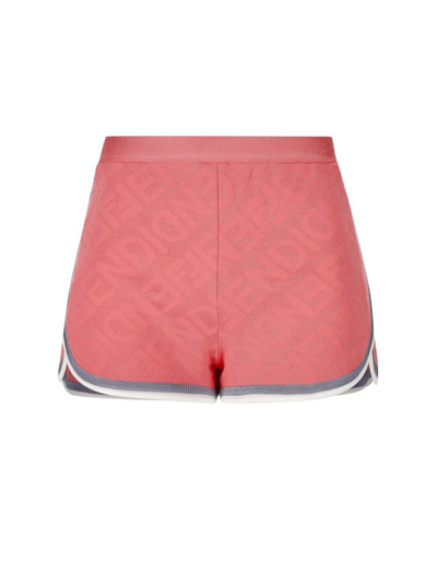 Shop Fendi Allover Logo Knit Shorts In Pink