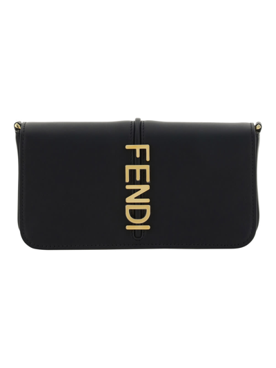 Shop Fendi Wallet With Chain In Nero+oro Soft