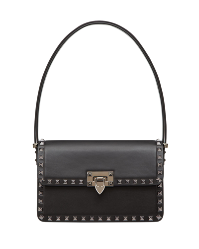 Shop Valentino Rockstud Leather Shoulder Bag In Nero