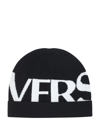 Shop Versace Wool Hat In Nero+bianco