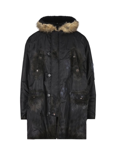 Shop Balenciaga Fake Fur Hooded Military Parka In Black