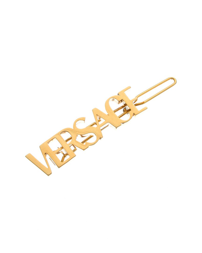 Shop Versace Logo Left Hair Clip In Gold