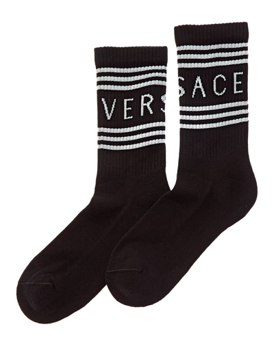 Shop Versace Intarsia Knit Socks In Black