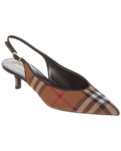 Shop Burberry Check Leather-trim Slingback Pump In Brown