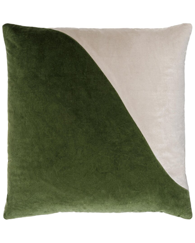 Shop Surya Cotton Velvet Lumbar Pillow In Green
