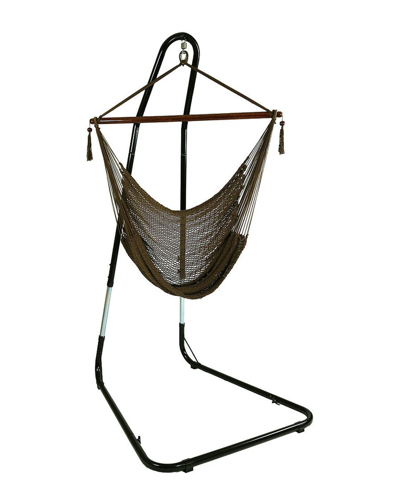Shop Sunnydaze Caribbean Extra-large Hanging Hammock Chair W/ Adjustable Stand -mocha In Brown
