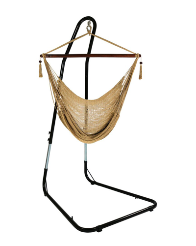 Shop Sunnydaze Caribbean Extra-large Hanging Hammock Chair W/ Adjustable Stand In Brown