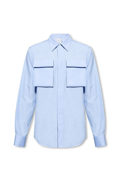 Shop Alexander Mcqueen Military Long Sleeved Pocket Detailed Shirt In Blue