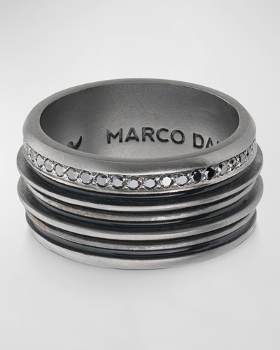 Shop Marco Dal Maso Oxidized Sterling Silver Acies Wide Band Ring With Black Diamonds