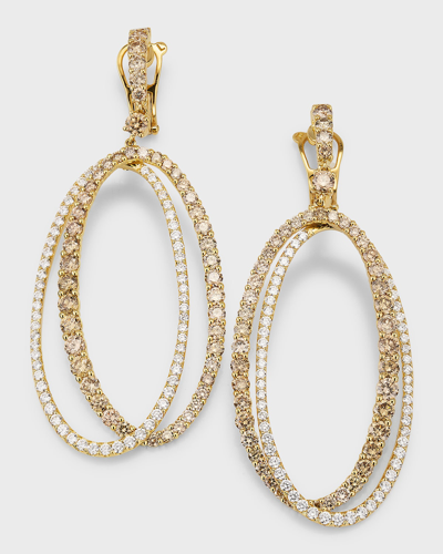 Shop Etho Maria 18k Yellow Gold Double Oval Drop Earrings With Brown And White Diamonds