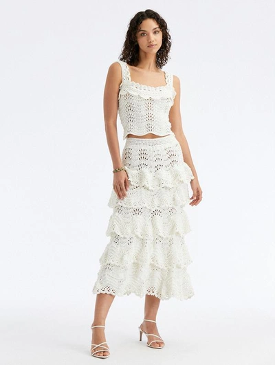 Shop Oscar De La Renta Hand Crocheted Scallop Tiered Skirt In Ivory