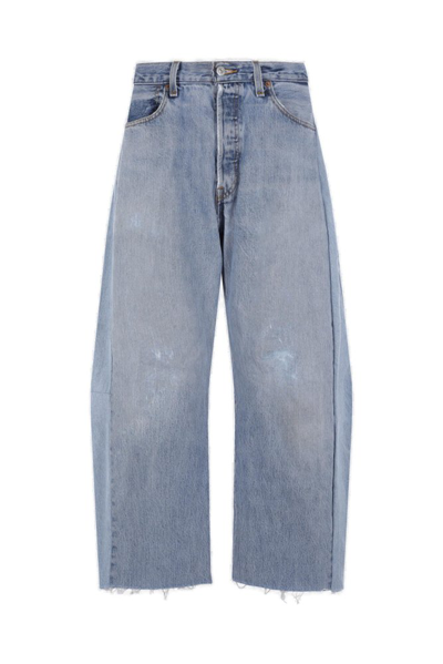 Shop B Sides Logo Patch Cropped Jeans In Blue
