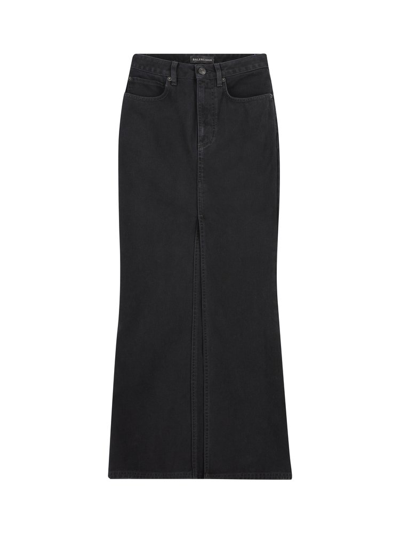 Shop Balenciaga Centre Slit Denim Pencil Skirt In Black