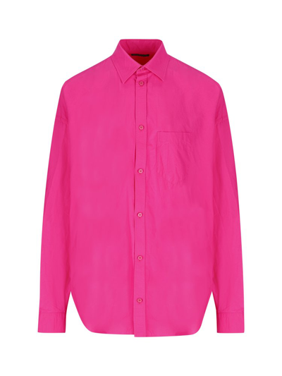 Shop Balenciaga Logo Printed Back Buttoned Shirt In Pink