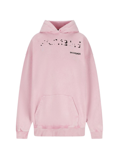 Shop Balenciaga Logo Printed Oversized Hoodie In Pink