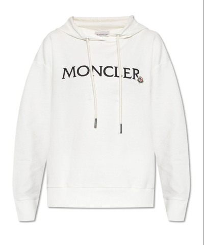 Shop Moncler Logo Printed Hoodie In White