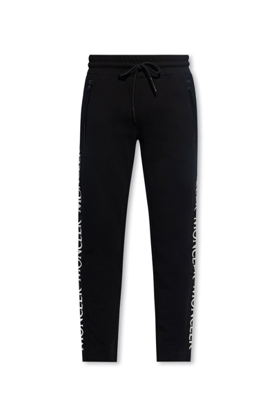 Shop Moncler Logo Embroidered Drawstring Sweatpants In Black