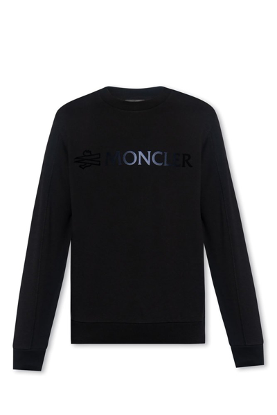 Shop Moncler Logo Printed Crewneck Sweatshirt In Black