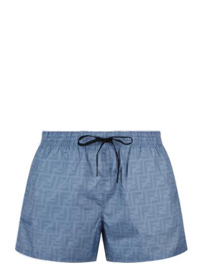 Shop Fendi Ff Drawstring Swim Shorts In Blue