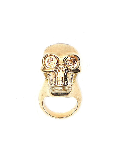 Shop Alexander Mcqueen Skull Embellished Ring In Gold