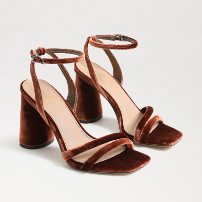 Shop Sam Edelman Kia Block Heel Sandal Warm Copper Velvet In Brown