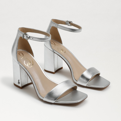 Shop Sam Edelman Daniella Block Heel Sandal Silver Metallic Leather