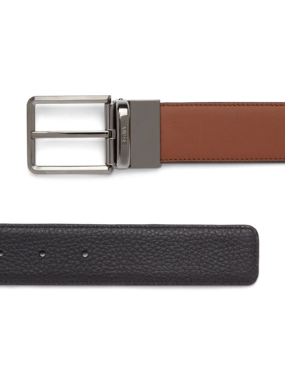 Zegna Ceinture Réversible En Cuir Foliage Et Noir In Brown