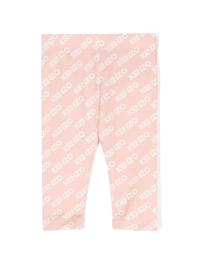 Kenzo Logo-print Stretch-cotton Leggings In Pink