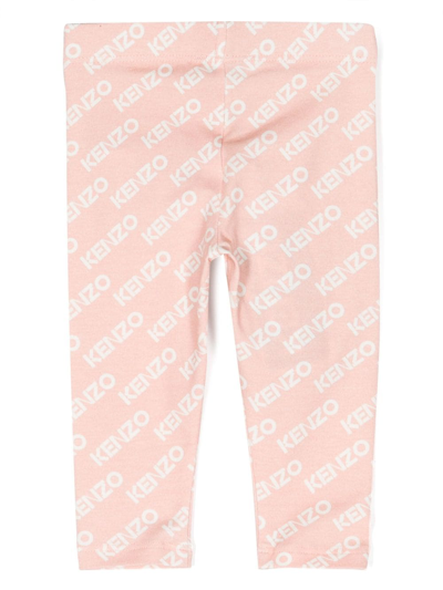 Kenzo Logo-print Stretch-cotton Leggings In Pink