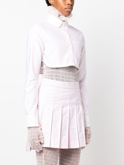 Shop Thom Browne Round-collar Cropped Shirt In Pink