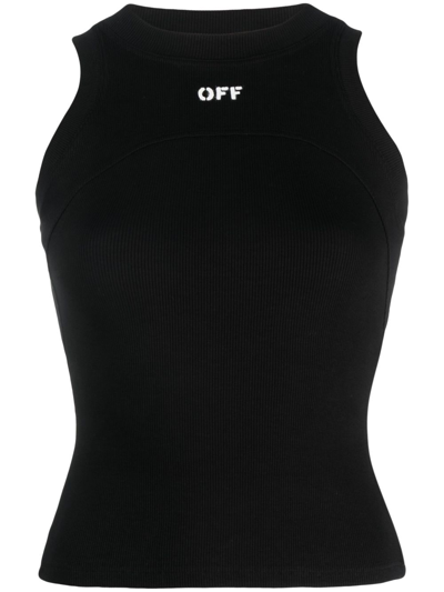 Shop Off-white Logo-print Ribbed-knit Tank Top In Black