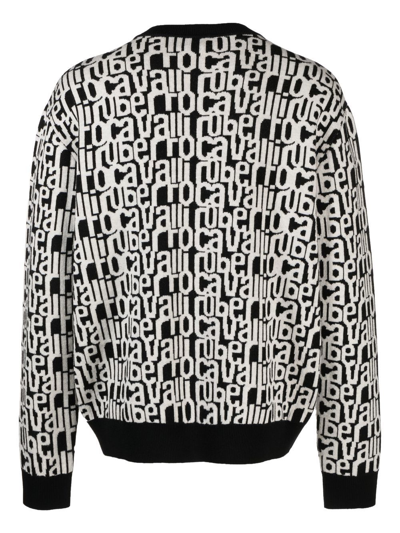 Shop Roberto Cavalli Intarsia-knit Logo Jumper In Black