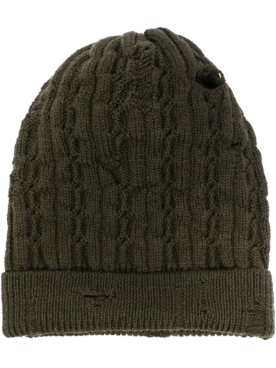 Shop Roberto Cavalli Distressed-effect Beanie In Green