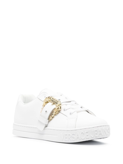Shop Versace Jeans Couture Logo-buckle Leather Sneakers In White